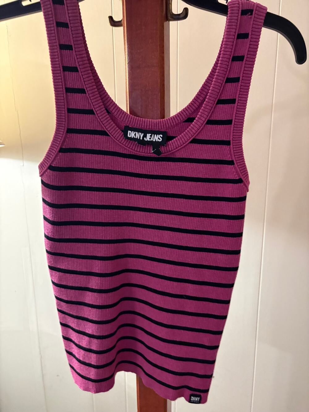 DLNY Striped Rib Knit Jeans Tank Top Large - Picture 1 of 4